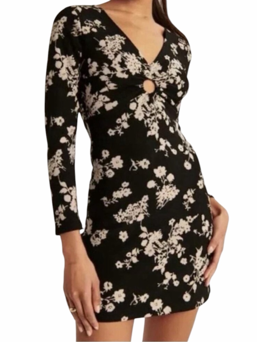 Abercrombie & Fitch NWT Floral O-Ring Cutout Mini Dress Black Pink Small